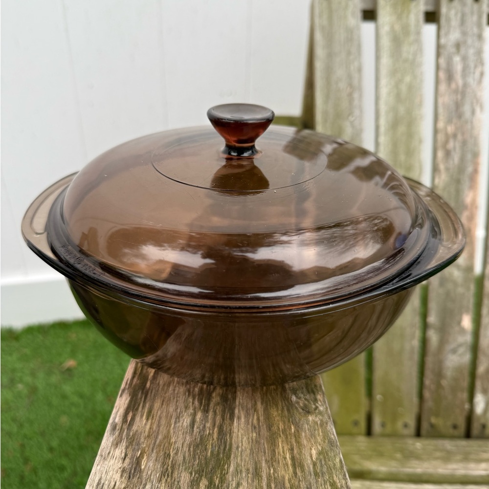 Pyrex Cranberry Brown Casserole Dish Bowl With Lid 1.5QT